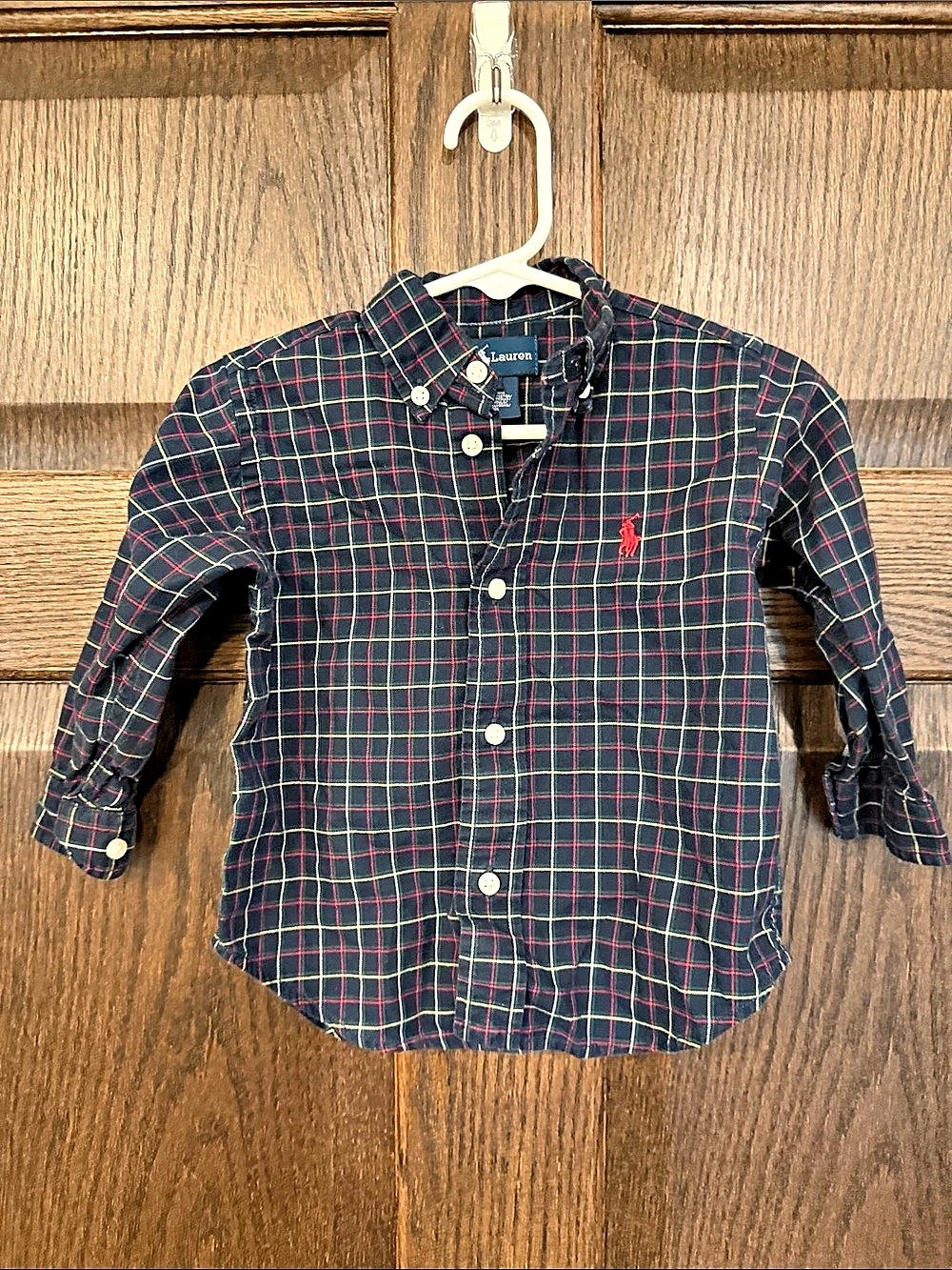 Ralph Lauren Toddler Boys Plaid Cotton Button Down Shirt Navy Red Yellow 18M